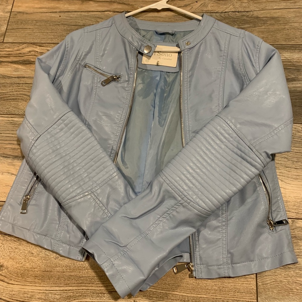 Blue leather jacket